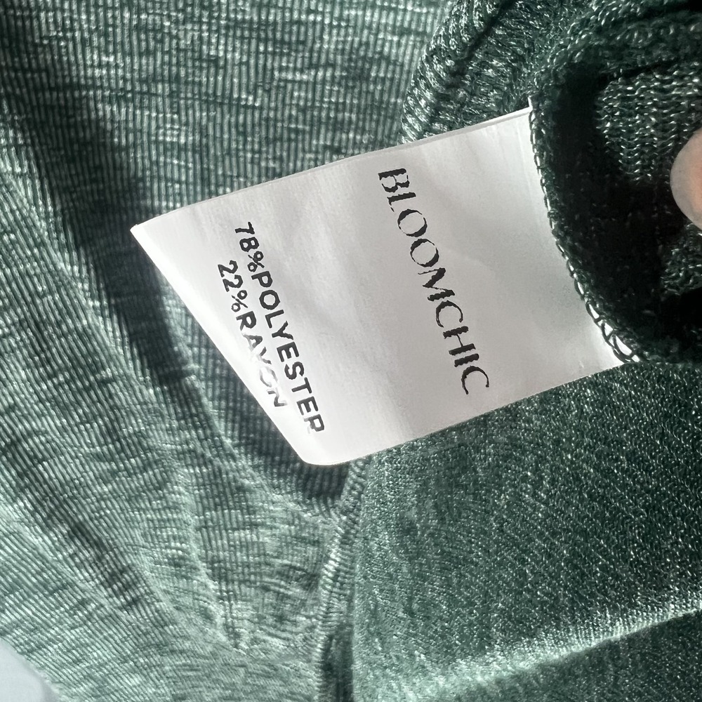 BLOOMCHIC Plus Size US 22-24 Heather Green Ribbed Knit Boat Neck 3/4 Sleeve Top - Picture 5 of 6